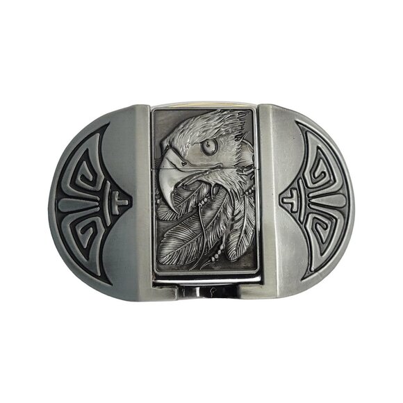 Eagle Head Vintage Silver Finish Metal Lighter Belt Buckle - Free Engraving - Picture 5 of 9